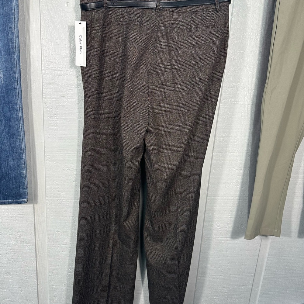 Calvin Klein Women's Brown Herringbone Belted Pants Size 12 N… - Picture 8 of 11